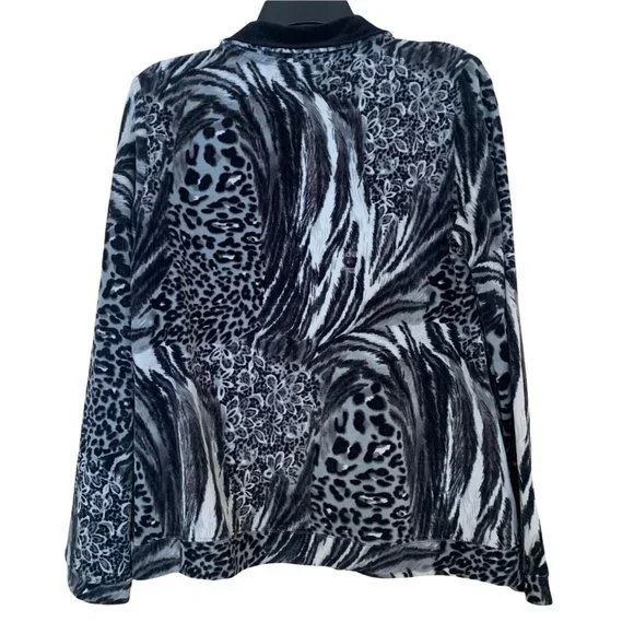 Kaktus Kak Tus Leopard Cheetah Animal Print Velour Zip Jacket Size Small Black - Picture 2 of 4